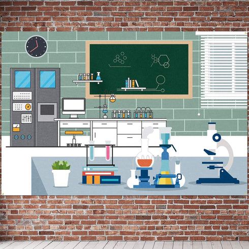 Science Lab Laboratory Scene Backdrop Banner, VBS Birthday Party Decorations, 3.9 x 5.9ft