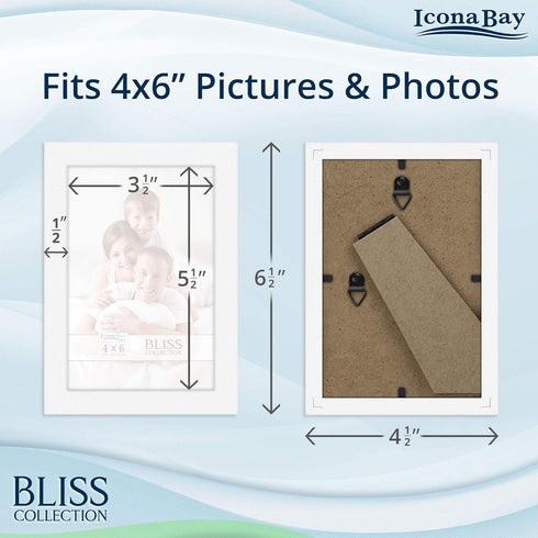 Icona Bay 4x6 Picture Frames - White, 12 Pack - Modern Style Engineered Wood Frames for Table Top or Wall Mount