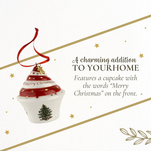 Spode Christmas Tree Ornament Cupcake, Long-Lasting Holiday Decoration for Christmas Tree & Seasonal Display