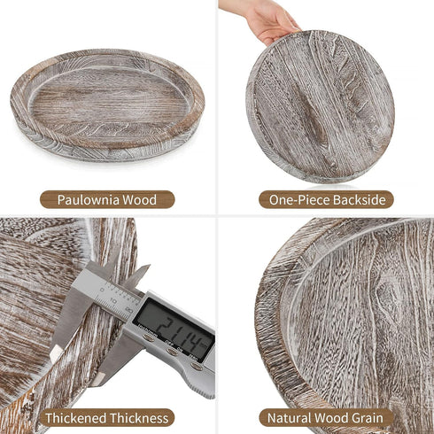 Hanobe Decorative Tray for Coffee Table: Round Candle Plate Holder Centerpieces for Dining Room Kitchen - Wooden