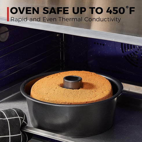 HONGBAKE Angel Food Cake Pan with Removable Bottom, 10 Inch Tube Pan, Nonstick Pound Cake Pans