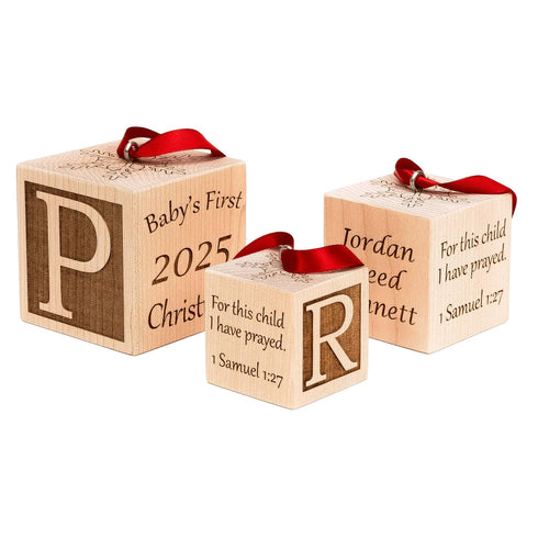 Palmetto Wood Shop Baby’s First Christmas Ornament - Laser Engraved Baby Block, Personalized Christmas Gift, Solid Wood
