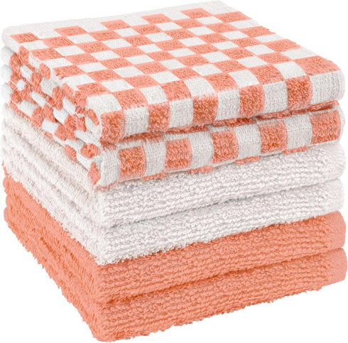 6 Pack 100% 12x12 inch Set (Pack 6) DecorRack Cotton Checkered Washcloths, Soft Cotton Face Towels, Absorbent