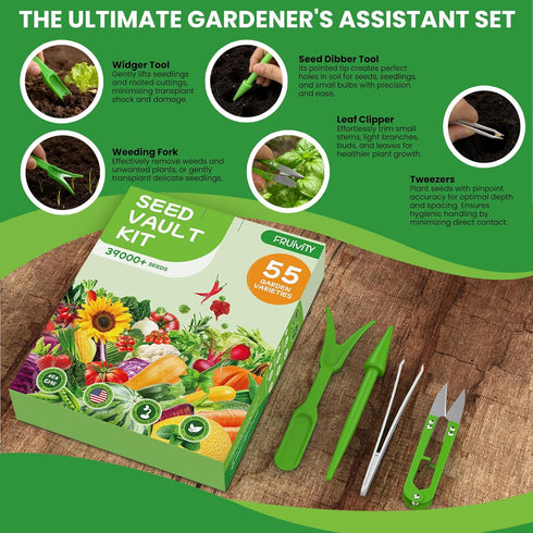 55 Pack 39,000+ (55 Vegetable Seeds Variety - Heirloom Seeds for Planting Vegetables and Fruits, Non-GMO Garden Seeds
