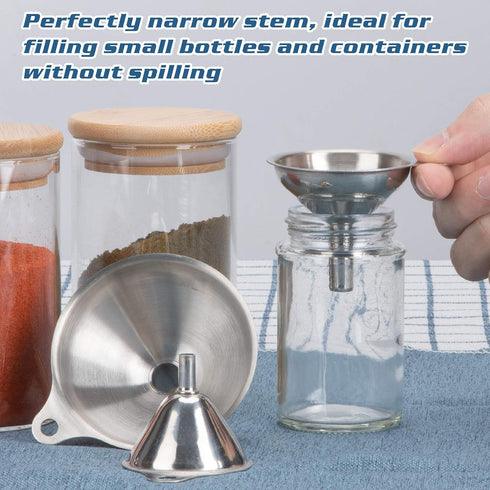 3pcs Small Kitchen Funnels for Filling Bottles, Food Grade Metal, Stainless Steel Funnels for Essential Oils, Spices
