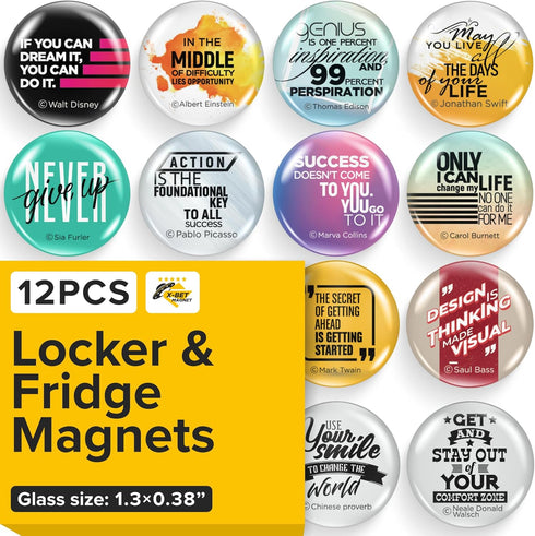 Super Cute Fridge & Locker Magnets – 12 Vibrant Glass Magnets – Strong Hold for Photos, Notes, Aesthetic Decoration