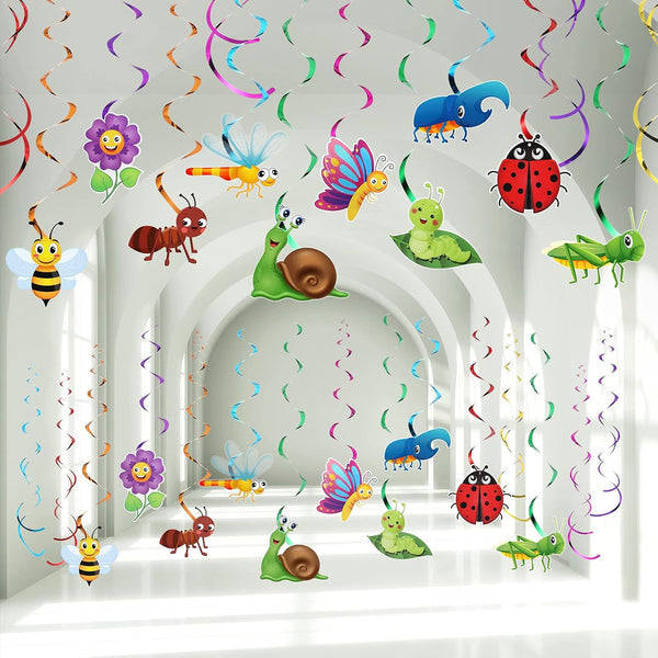 30 Pieces Spring Summer Insects Hanging Swirl Decorations, Butterfly Sunflower Bug Birthday Party Ceiling Decorations