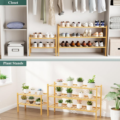 4 Closet, Smiry Shoe Rack, Tier Small Bamboo Shoe Organizer, Stackable Free Standing Wooden Shoe Storage Shelf