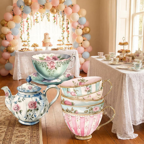 3 Amyhill Pcs Large Wonderland Tea Party Decorations Wonderland Garden Yard Sign Teapot Teacup Tea Bowl Cardboard