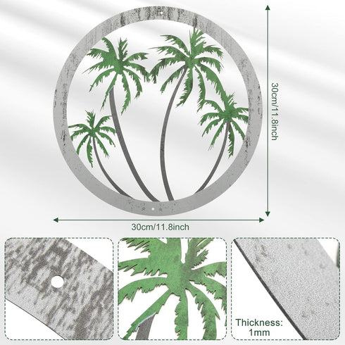 Zhengmy Metal Palm Tree Wall Art Decor - Tropical Hanging Decor for Garden Home Patio Supplies (12'' Green Silver)