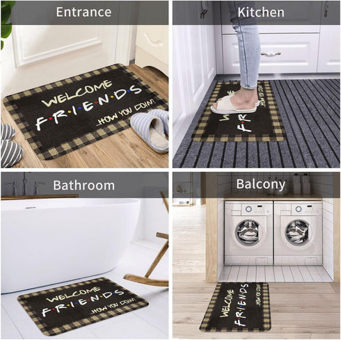 Welcome Friends Funny Quotes Doormat, Kitchen New Home House Bedroom Entrance Area Rugs for Indoor/Outdoor