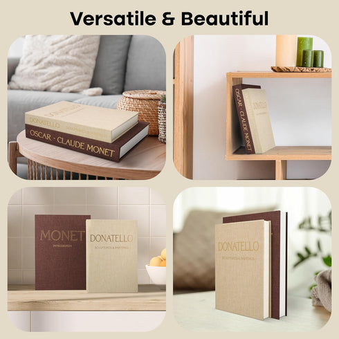 ZOTEdecor Set 2 Decorative Books for Home Decor of Linen Faux Books & Fake Book Storage Shelf, Coffee Table, Bookshelf