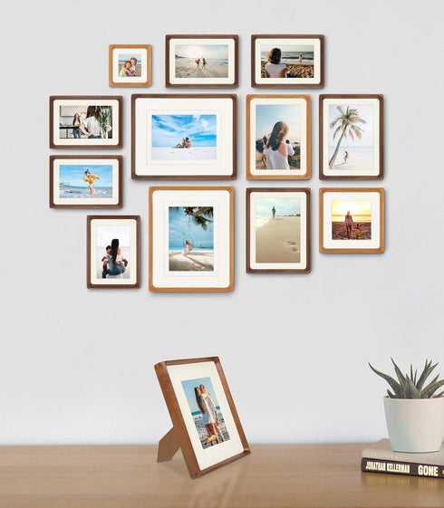 6x8 5x7 6x8 Picture Frame, Display Photos with Mat or without Mat, Made of Solid Natural Walnut Wood with Real Glass