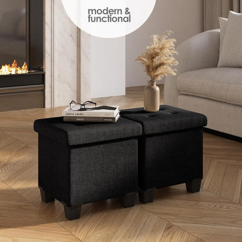 STORAGEBUD 15-in 330lbs, Storage Ottoman Cube with Small Bin, Square Ottoman with Storage for Living Room and Bedroom