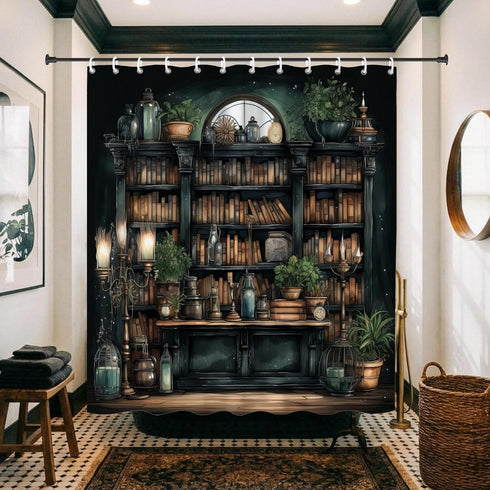 TSLOVER Curtains,72x72 Inch Gothic Bookshelf Shower Curtain for Bathroom Decor,Witchy Dark Academia Shower Curtains