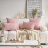Demetex 18x18 Pink Striped Corduroy Pillow Covers, Decorative Square Throw Pillowcases, Set of 2, Light Pink