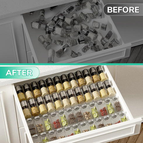4 Tier-2 Set 11'' 22'', Countertop(JARS AMBIRD Spice Drawer Organizer, Clear Spice Rack Tray Expandable From