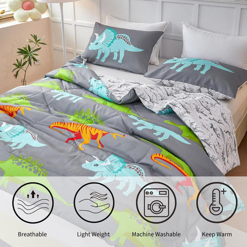 Set Sets 3 RYNGHIPY Dinosaur Kids Comforter Cartoon Dinosaur Bedding for Boys Pieces Full Microfiber Comforter