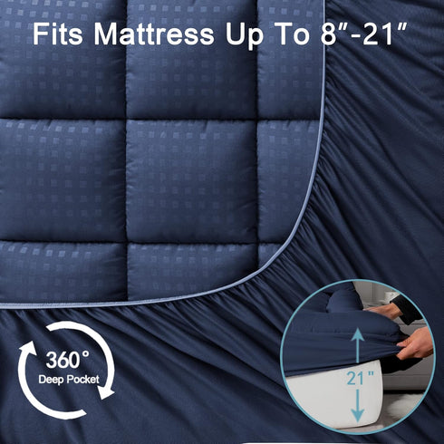 HYLEORY Twin Mattress Pad, Quilted Fitted Protector with Cooling Pillow Top, Breathable Soft Topper with 8-21" Deep