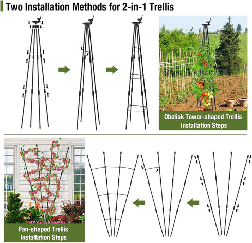 4Ft 2Packs Garden Trellis for Climbing Plants Outdoor, Trellis for Monstera Plants Indoor Large, Tower Obelisk
