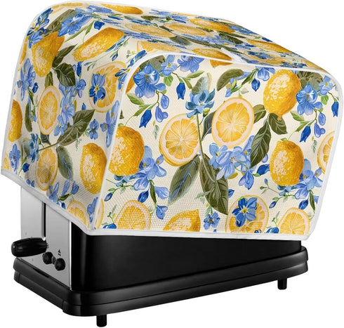 Lemon Floral Print Toaster Cover, 2 Slice Wide Slot Kitchen Appliance Protector, Washable Bread Maker Cover, Yellow