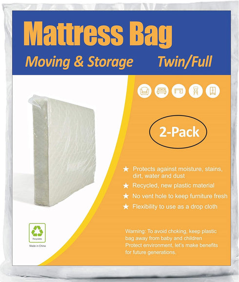 ComfortHome Mattress Bag for Moving and Storage, Clear, Twin and Full Size, 2 Pack