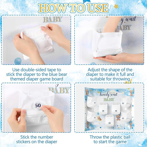 31 1 7 10 1 Ctosree Pieces Bear Baby Shower Diaper Game Diaper Baby Shower Game Board Diapers Plastic Balls Organza Bag