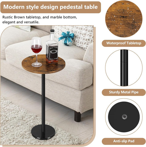 OYEAL Drink Side Table Small Round Cocktail Table for Patio Outdoor Pedestal Side Table Coffee Table with Black Marble