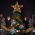 LAWOHO 10-inch Rustic Brown Rattan Christmas Tree Topper Star with 10 Warm White Lights and Timer Functions