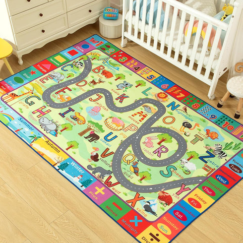 3x5 Terrug Kids Rug for Playroom & Classroom, Washable Nursery Carpet, Non-Slip Play Mat - ABC, Numbers, Animal, Color