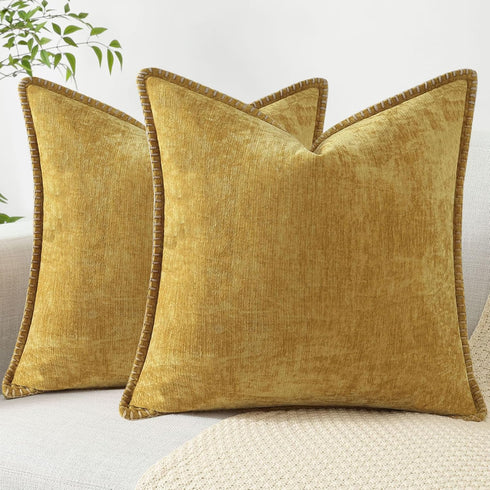 decorUhome Chenille Soft Throw Pillow Covers 18x18 Set of 2, Farmhouse Velvet Neutral Decorative Covers for Couch Sofa