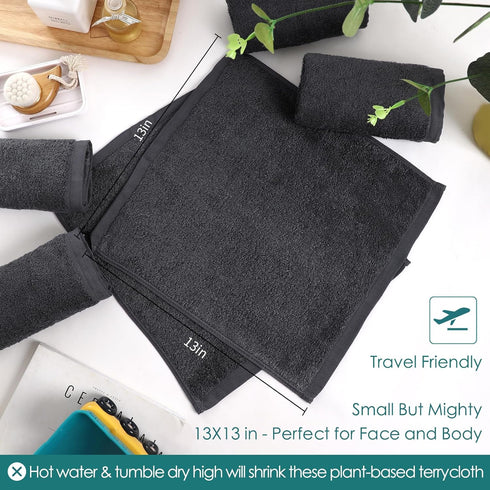 6 Pack, 13x13 inch Face Towels Extra Large Grey Wash Cloths on Sensitive Skin, Super Soft and Gentle Bath Washcloths