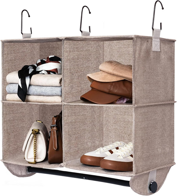 StorageWorks Hanging Closet Organizer with Metal Rod, 4-Section Closet Organizers and Storage,
