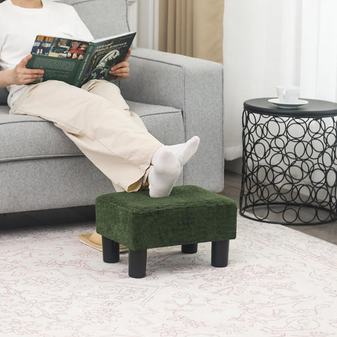 15" Adeco Flannel Small Footstool Ottoman for Footrest, Modern Velvet Rectangle Step Stool Extra Seating with Non-Skid