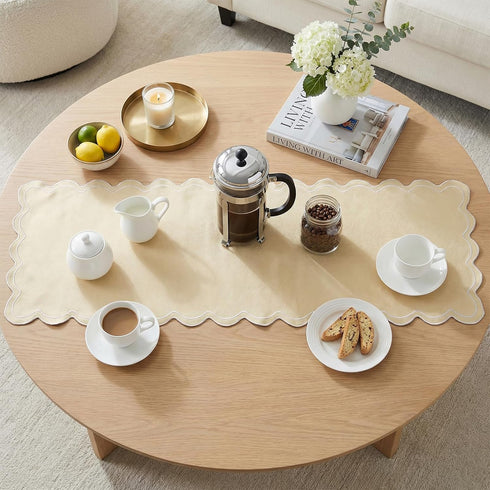 15 36 Inch, yuboo Small Scalloped Table Runner x Vintage Short Champagne Coffee Table Cover, Dresser Scarf for Bedroom