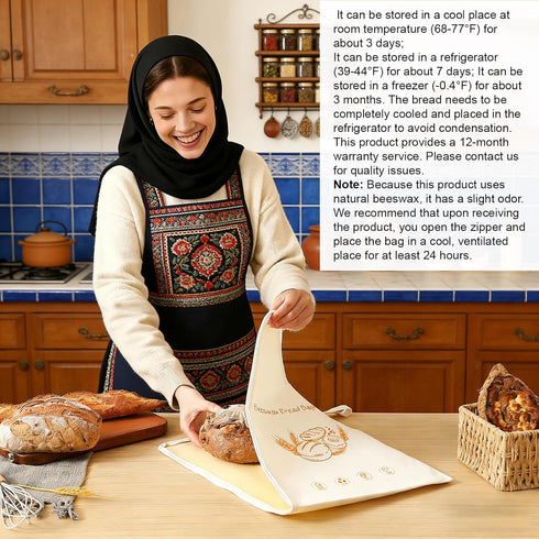 Lorine 13 17'', (2 Beeswax Lining Bread Bags, Reusable Bread Bags for Homemade & Sourdough Bread, Large capacity *