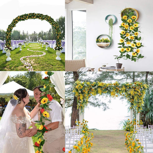2 Pack 8.8FT Artificial Sunflower Garland with 100 LED Fairy String Lights, Faux Sunflowers Hanging Plant for Indoor,
