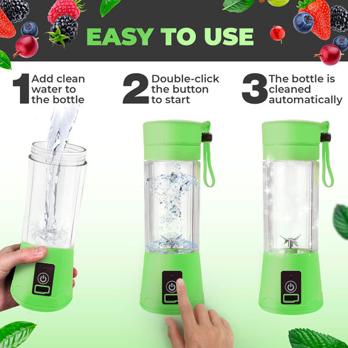 Portable Blender, Compact USB Rechargeable Personal Travel Blender for Smoothies and Shakes, 380ml, Green