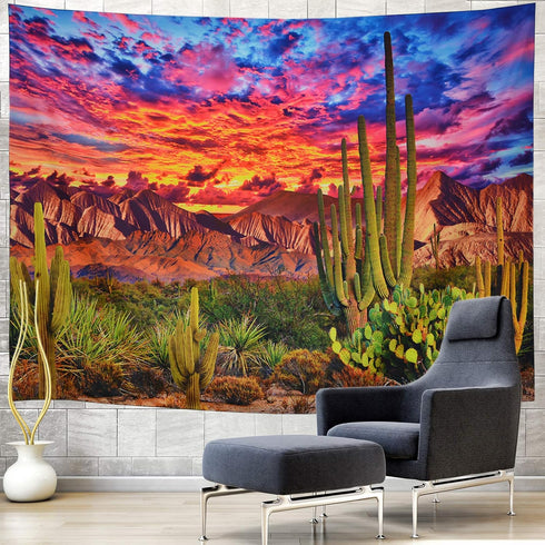 Generleo Mountain Desert Cactus Tapestry, Sunset Clouds Wall Hanging for Bedroom Decor