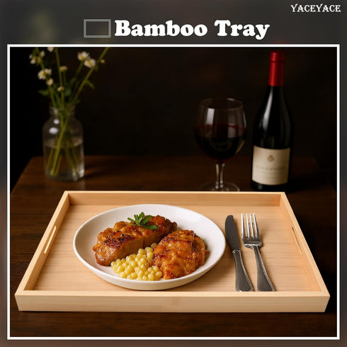 YACEYACE 15"x10"x1.5" Serving Tray Decor, Medium Bamboo Serving Tray for Bed, Home Decor, Food Tray for Coffee Table
