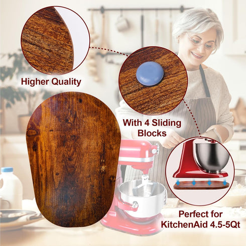 Wooden Sliding Mat for Kitchen Aid Stand Mixer 6/7/8Qt with 4 Silicone Kitchen Tools