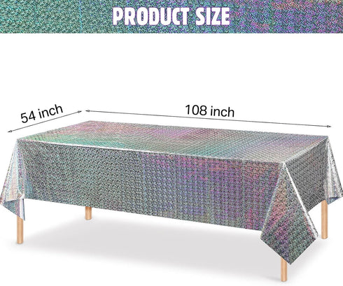 Irenare 3 Pack Iridescence Plastic Tablecloths, Holographic Foil Laser Table Covers for Girl Party Wedding Decorations