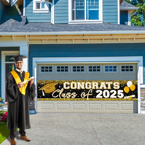 2025 Graduation Decorations - Gold Class of 2025 Banner and Yard Signs for Graduate Party Supplies