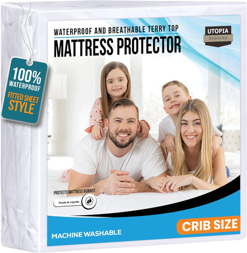 Crib Size Mattress Protector Waterproof, Premium 200 GSM Terry Mattress Cover, Soft