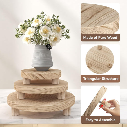 3 6/8/10" Counter Pcs Wood Plant Stand Indoor Outdoor, Wooden Stool Display Stand Round Riser Flower Pot Holder Small
