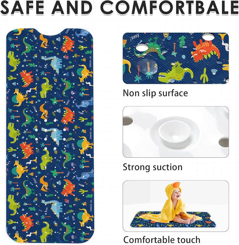 40 16 Inch Baby Bath Mat for Tub for Kids, Cute Dino Animal X Extra Long Toddler Bathtub Non Slip Cartoon Dinosaurs