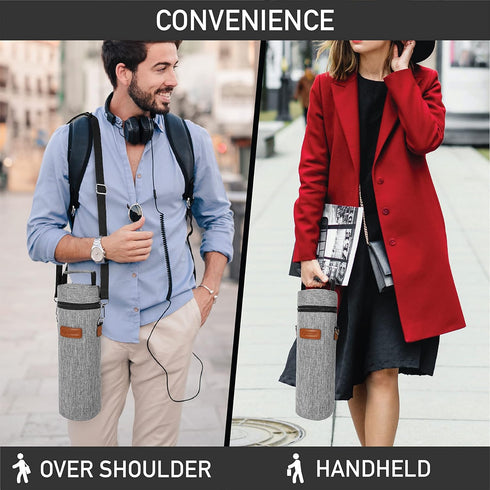 opux Single Bottle Wine Bag Carrier Tote, Insulated Cooler Bag for Travel, Picnic, Beach, Heather Light Gray