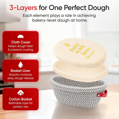 Set Levain Sourdough Bread Proofing Basket Banneton Bread Proofing Basket Oval & Round with Liners and Covers, Cotton
