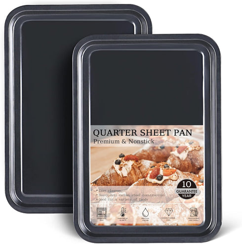 HONGBAKE 2 Pack Nonstick Quarter Sheet Pan for Baking, 13.8 x 9.8 Small Cookie Sheet with Wider Grips