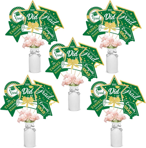 Green and Gold Graduation Decorations Set (24 Pieces) - Class of 2025 Table Decor, Congrats Grad Party Supplies